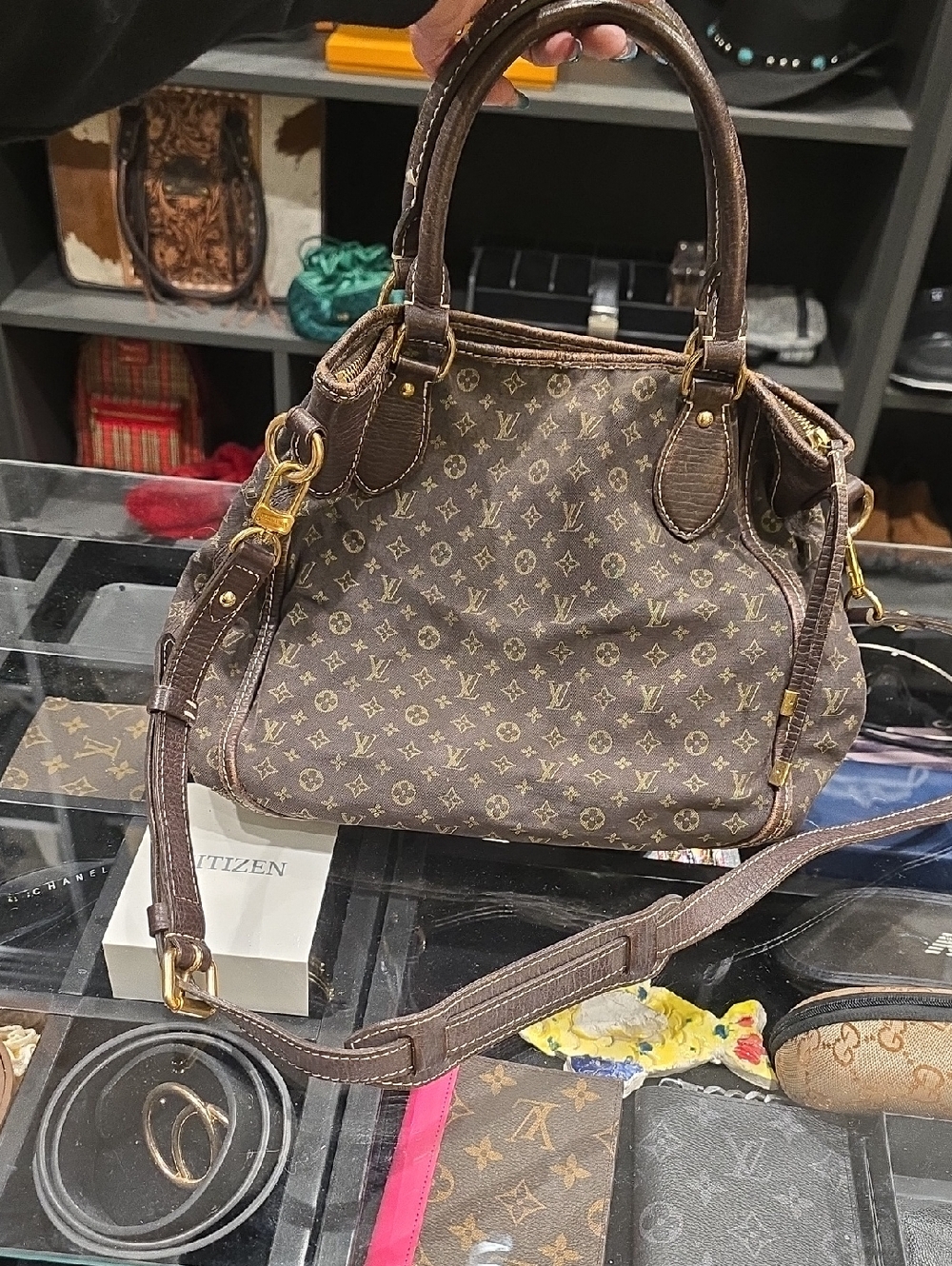 Louis Vuitton Brown Monogram Shoulder Bag with Gold Hardware